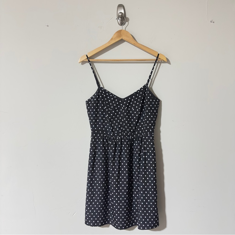 👉 J Crew Polka Dot Silk Cami Mini Dress 2 Pockets Size 6 Black White Fit & Flare
